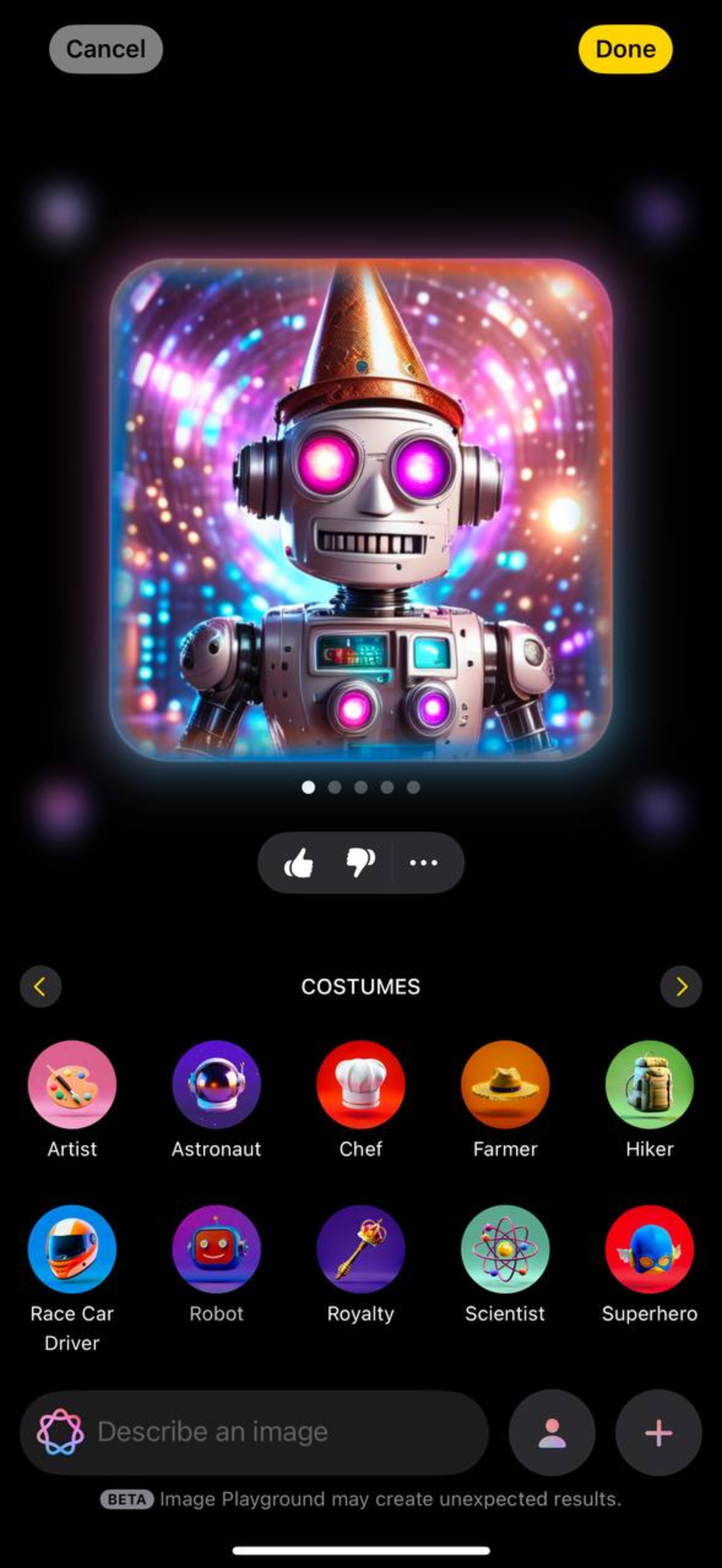 image-playground-robot-6739da6fcd57b170a772e1f8 ساخت تصویر ربات با ایمج پلیگراند آیفون