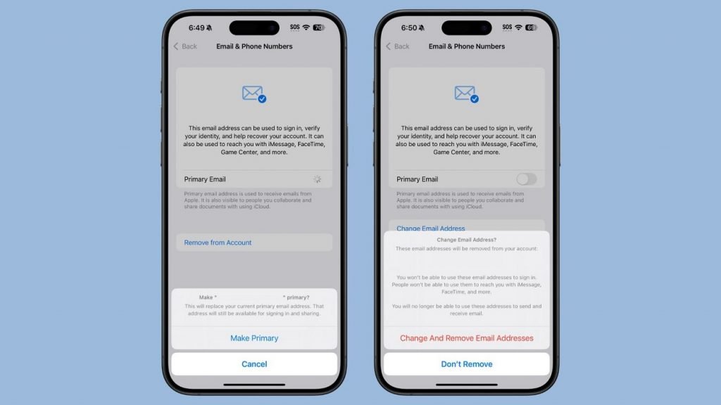 ios-18-1-make-primary-1024x576-1 تغییر ایمیل اصلی اپل اکانت در آپدیت iOS 18.1