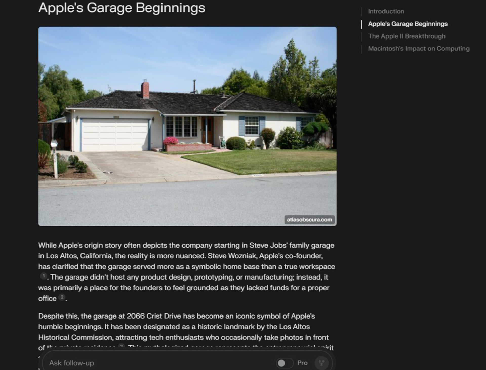 perplexity-page-apple-garage-66e6b8c71540857550d20c6b تولید مقاله درباره اپل با Page پلتفرم پرپلکسیتی