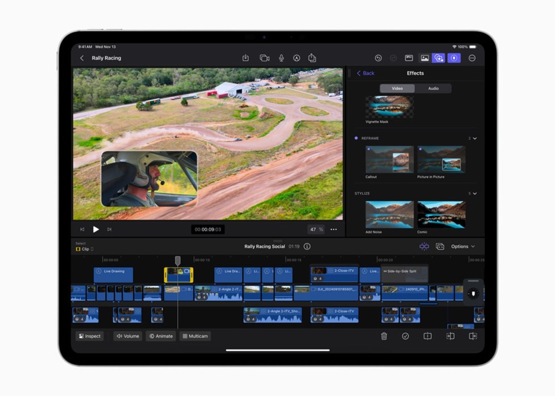 apple-final-cut-pro-11-new-conte-6735b023f9616c86fb482a38 یک تبلت در حال تدوین یک فیلم